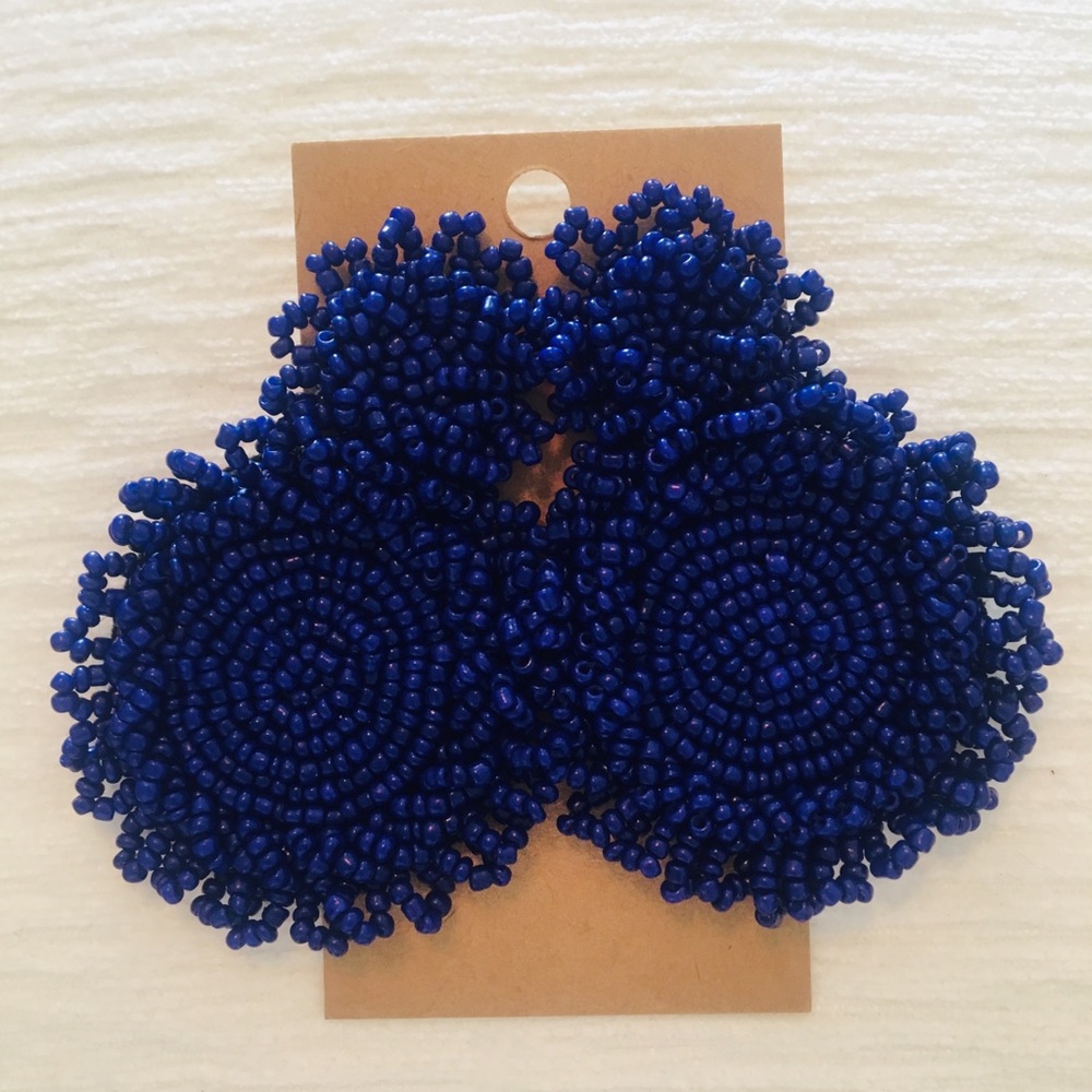 Navy beaded drop earrings